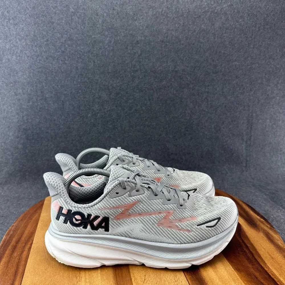 Hoka Clifton 9 Mens Running Shoes Grey Peach Black 1127895 HMBC Size 8.5 D